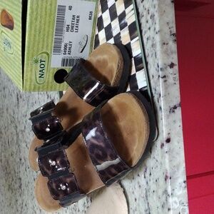 Naot Ashley Animal Print
 Leather Sandals - Black and Brown